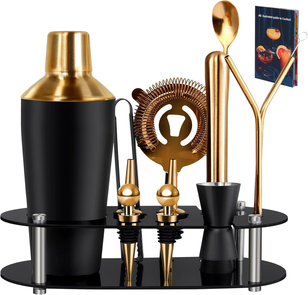 Zanfqvo Cocktail Shaker Set - 14 Stück Edelstahl Cocktail Set mit Ständer und Rezeptbuch - 700ml Per