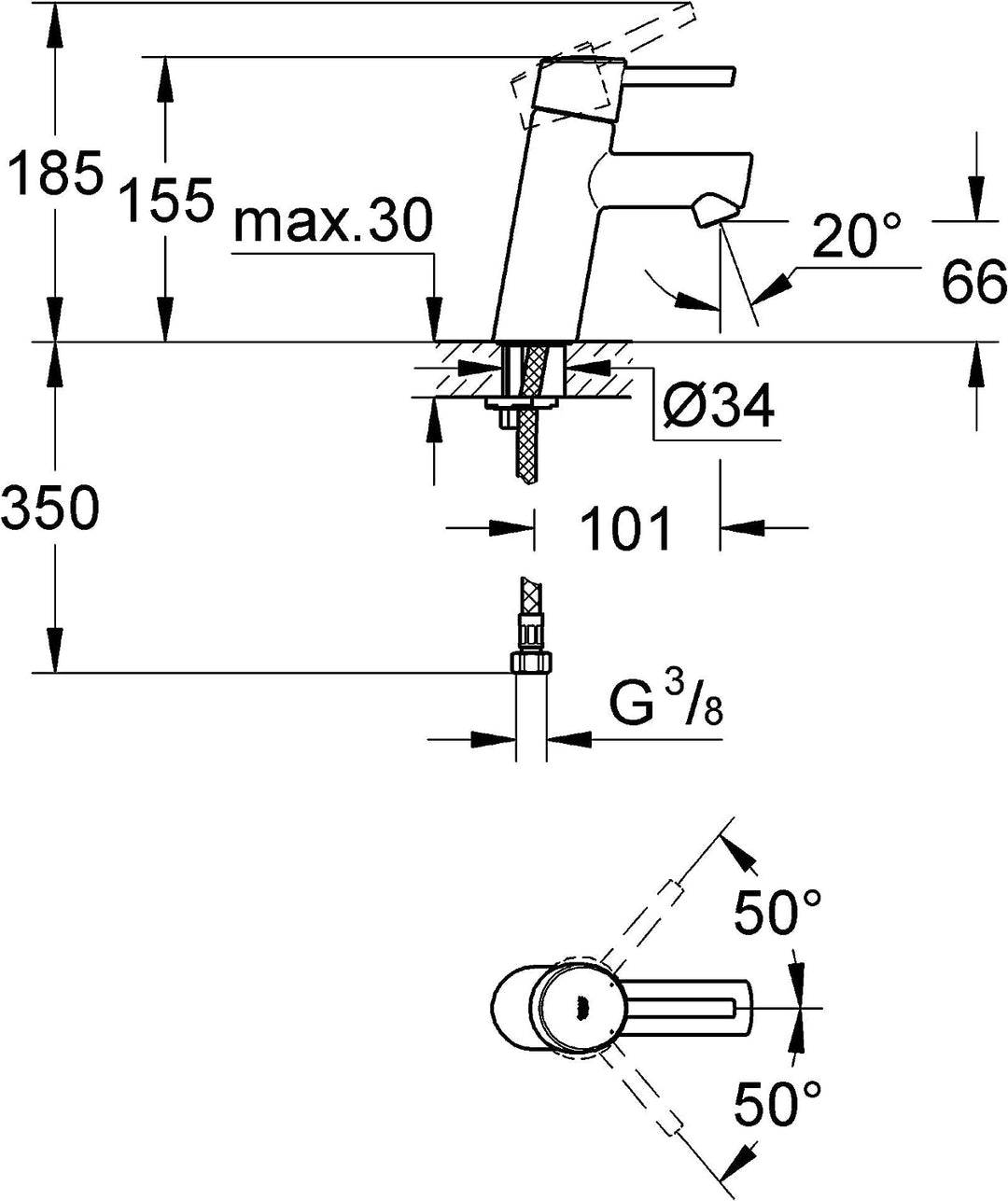 GROHE Concetto | Badarmatur - Waschtischarmatur | glatter Körper, reduzierter Wasserverbrauch | 3224