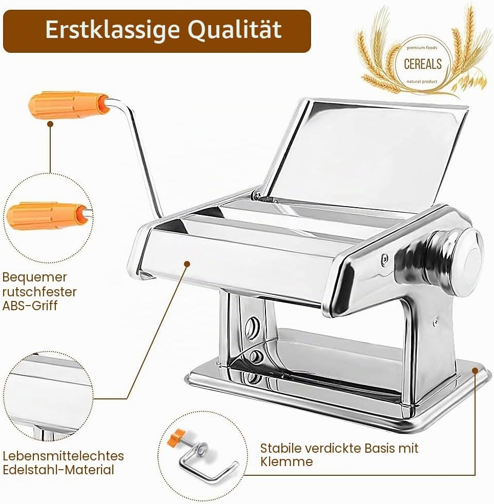 Cocoarm Nudelmaschine Manuelle Pasta Maker Edelstahl Nudelmaschine mit Einstellknopf für mehrere Dic