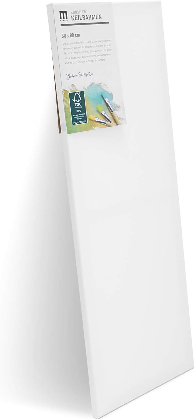 10er-Set 30x80cm Künstler-Leinwand Canvas zum Bemalen. Die leere, weisse Leinwand aus 100% Baumwolle