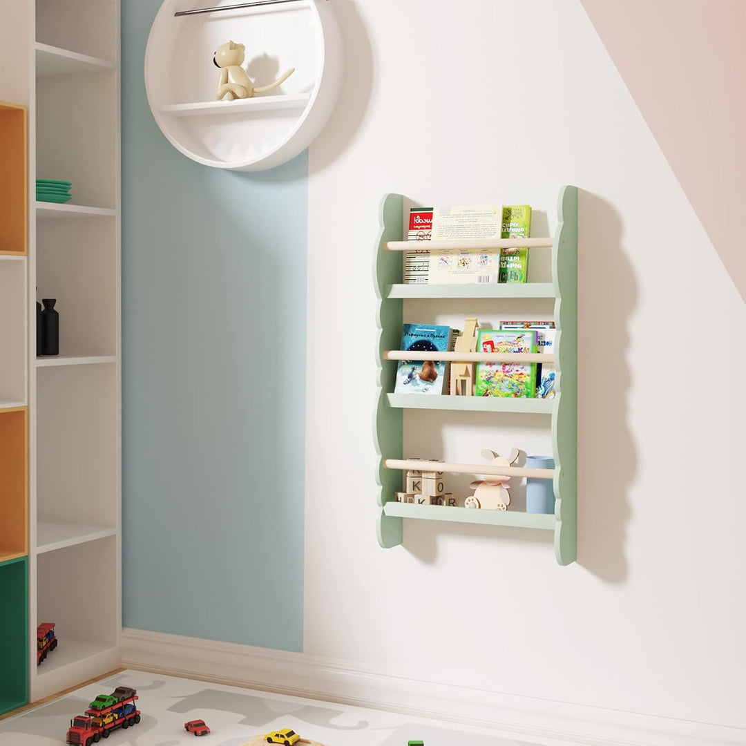 WOLTU Kinder Bücherregal Wandregal, Bücher-Organizer mit 3 Ablagen, Kinderregal für Buchaufbewahrung