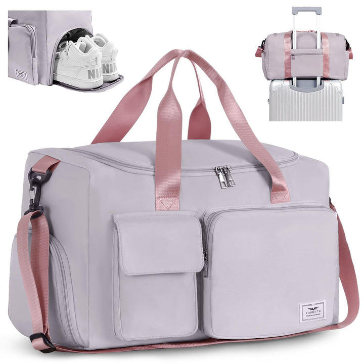 FIORETTO 35L Damen Sporttasche Faltbare Reisetasche mit Schuhfach und Nassfach, Wasserabweisende Wee