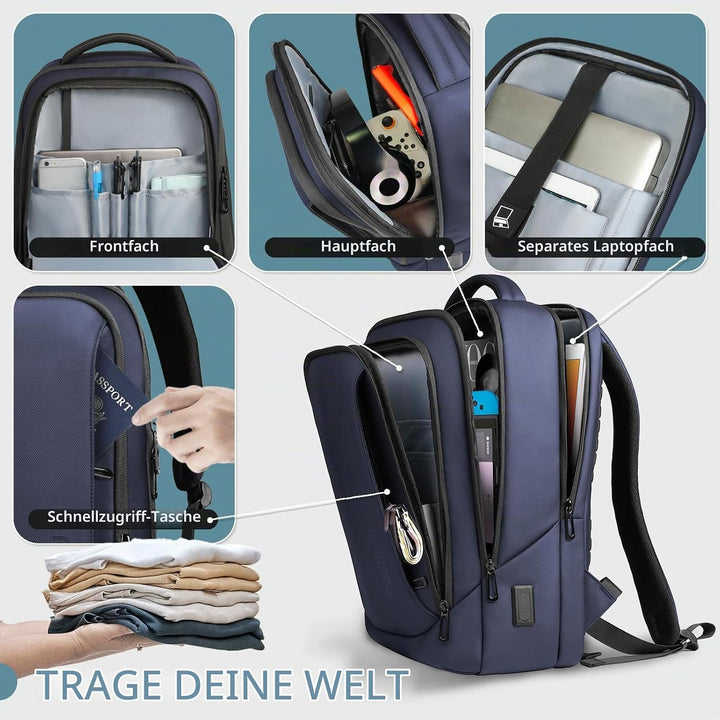 Laptop Business Rucksack Herren mit 17,3 Zoll laptopfach mit USB-Ladeanschluss Diebstahlsicher Handg