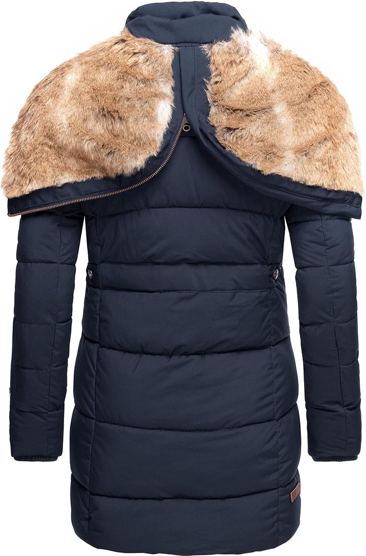 MARIKOO Damen Warmer Winter Steppmantel mit Kapuze Lieblings Jacke XS-XXL M Blau, M Blau
