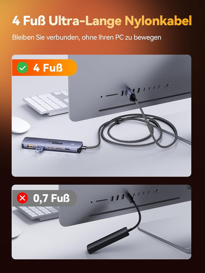 USB Hub 3.2 Gen2, QUUGE 5-in-1 USB Verteiler mit 2 USB-A & 2 USB-C 10Gbps, Multiport Splitter mit A-