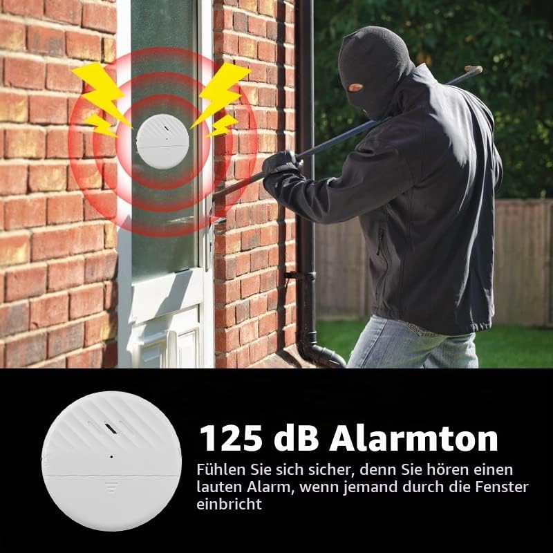 ThreeH Vibrationssensor Alarm 125dB Laut Schlank mit Batterien Einstellbare Empfindlichkeit LED-Anze