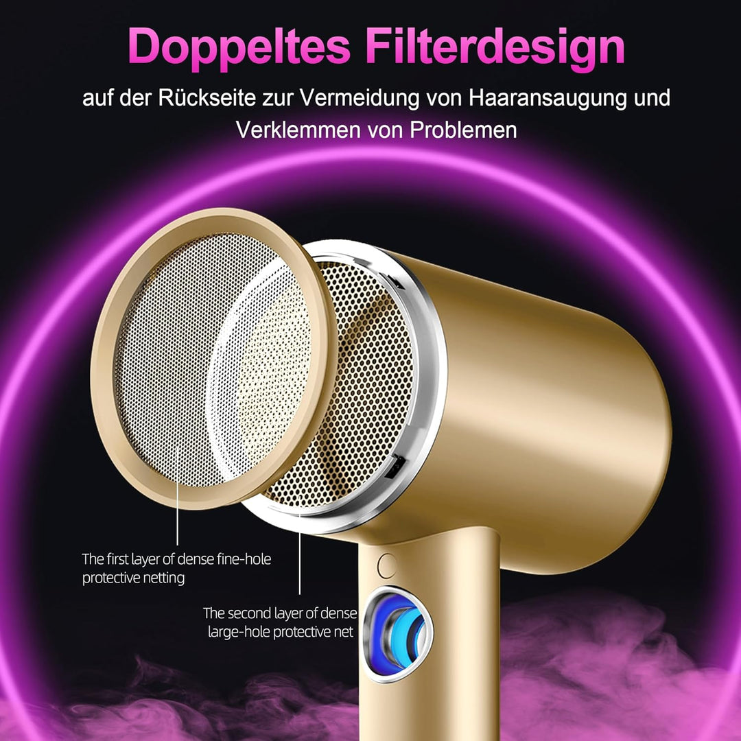 Tisoutec Föhn,Fön,Haartrockner Profi Ionen mit AC Motor 2400W Reisefön Diffusor|Haarfön 4-in-1|Heiss