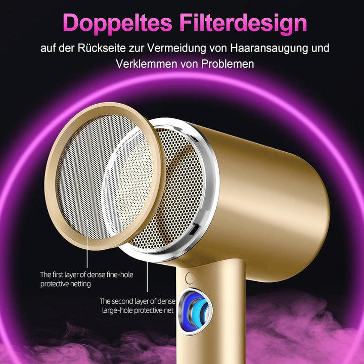 Tisoutec Föhn,Fön,Haartrockner Profi Ionen mit AC Motor 2400W Reisefön Diffusor|Haarfön 4-in-1|Heiss