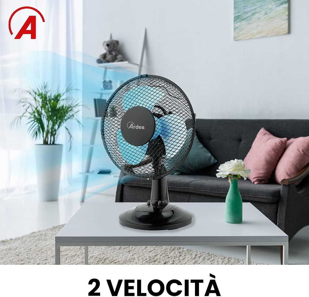 ARDES - AR5EA23B Leiser Tischventilator 3 FLÜGEL NEW EASY 23 - Ardes Ventilator ganz in Schwarz Oszi