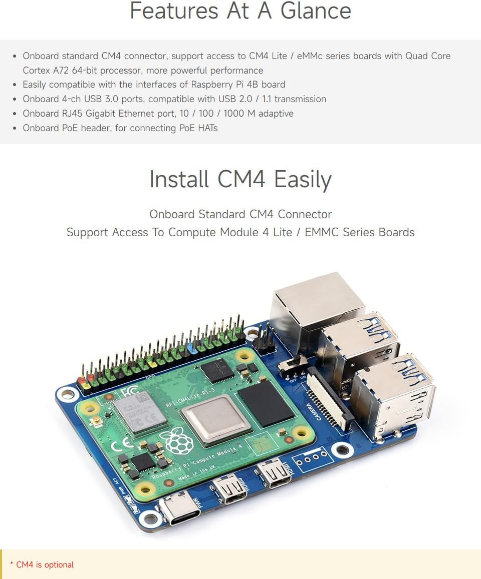 Waveshare CM4-to-Pi4-Adapter for Raspberry Pi CM4, Alternative Solution for Raspberry Pi 4B(Can be U