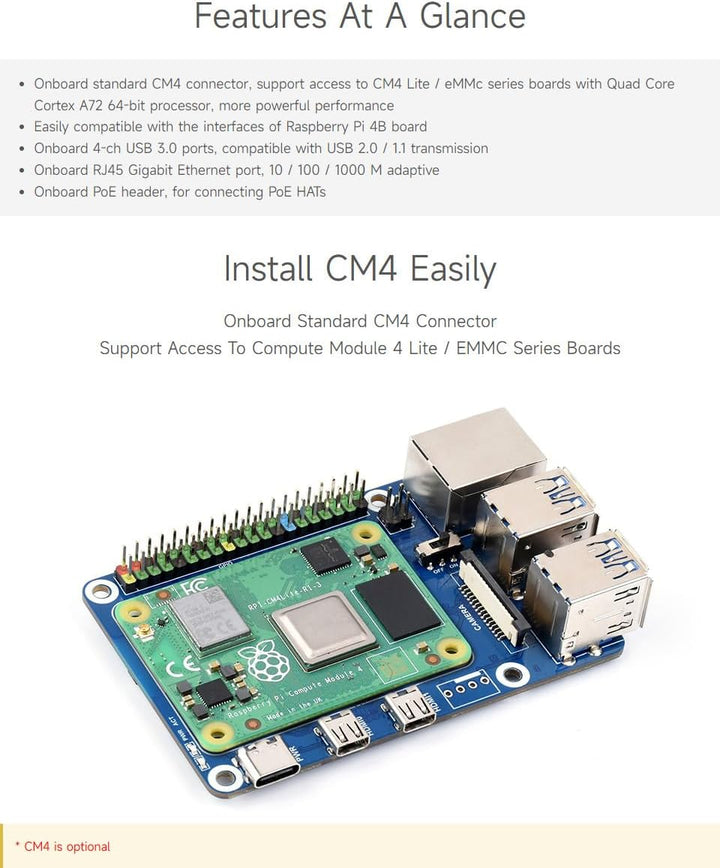 Waveshare CM4-to-Pi4-Adapter for Raspberry Pi CM4, Alternative Solution for Raspberry Pi 4B(Can be U