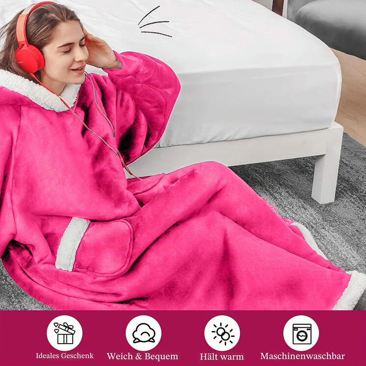 Decke mit Ärmeln und Kapuze Hoodie Decke Erwachsene Ärmeldecke Weich Warm Kuscheldecke mit Ärmeln (K