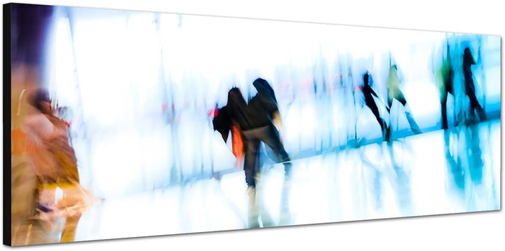 Paul Sinus Art Panoramabild auf Leinwand und Keilrahmen 150x50cm Stadt Menschen verschwommen abstrak