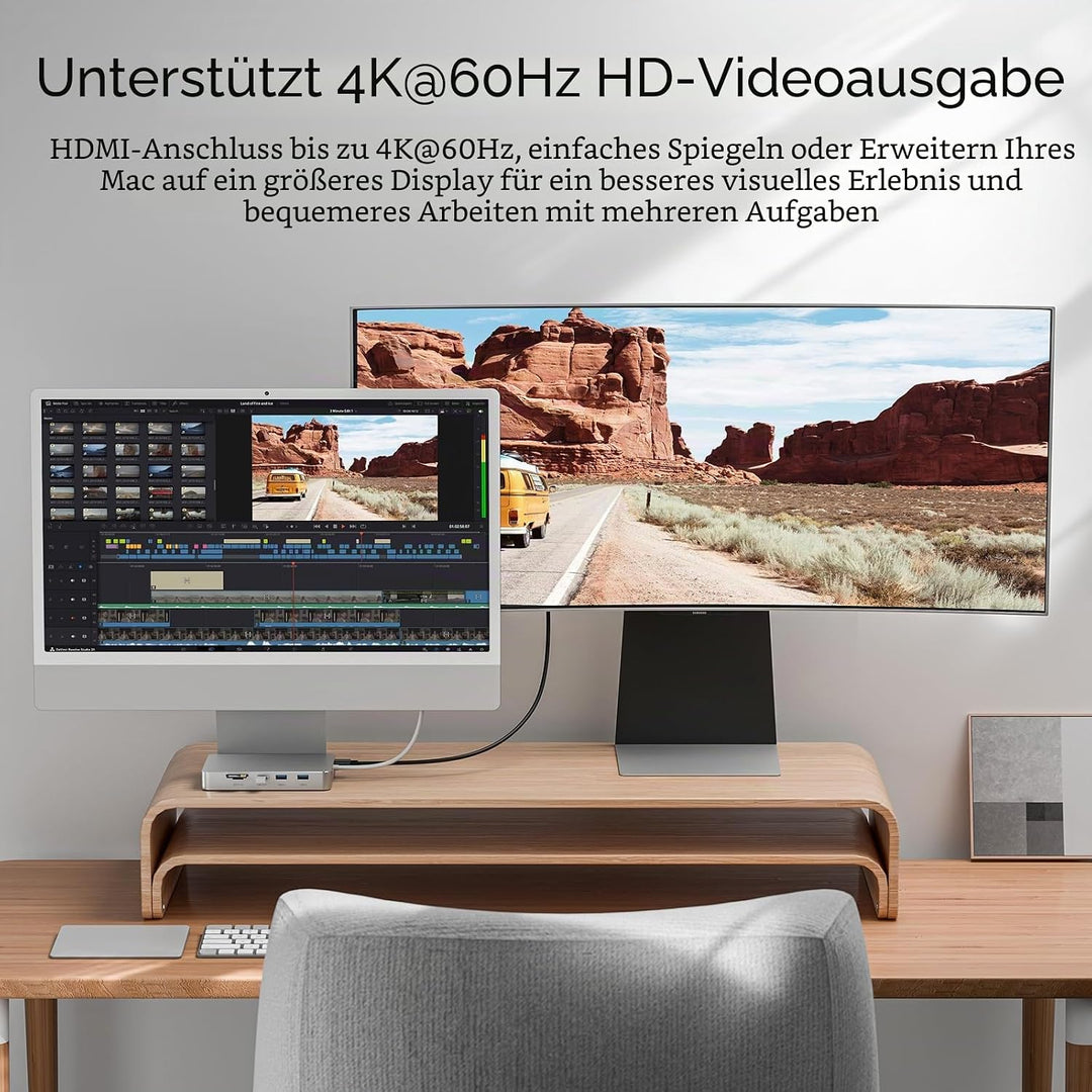 USB-C-Hub für iMac 24 Zoll 2021/2023/2024, 8-in-1-iMac-USB-Hub mit M.2-SSD-Erweiterung (SSD nicht im