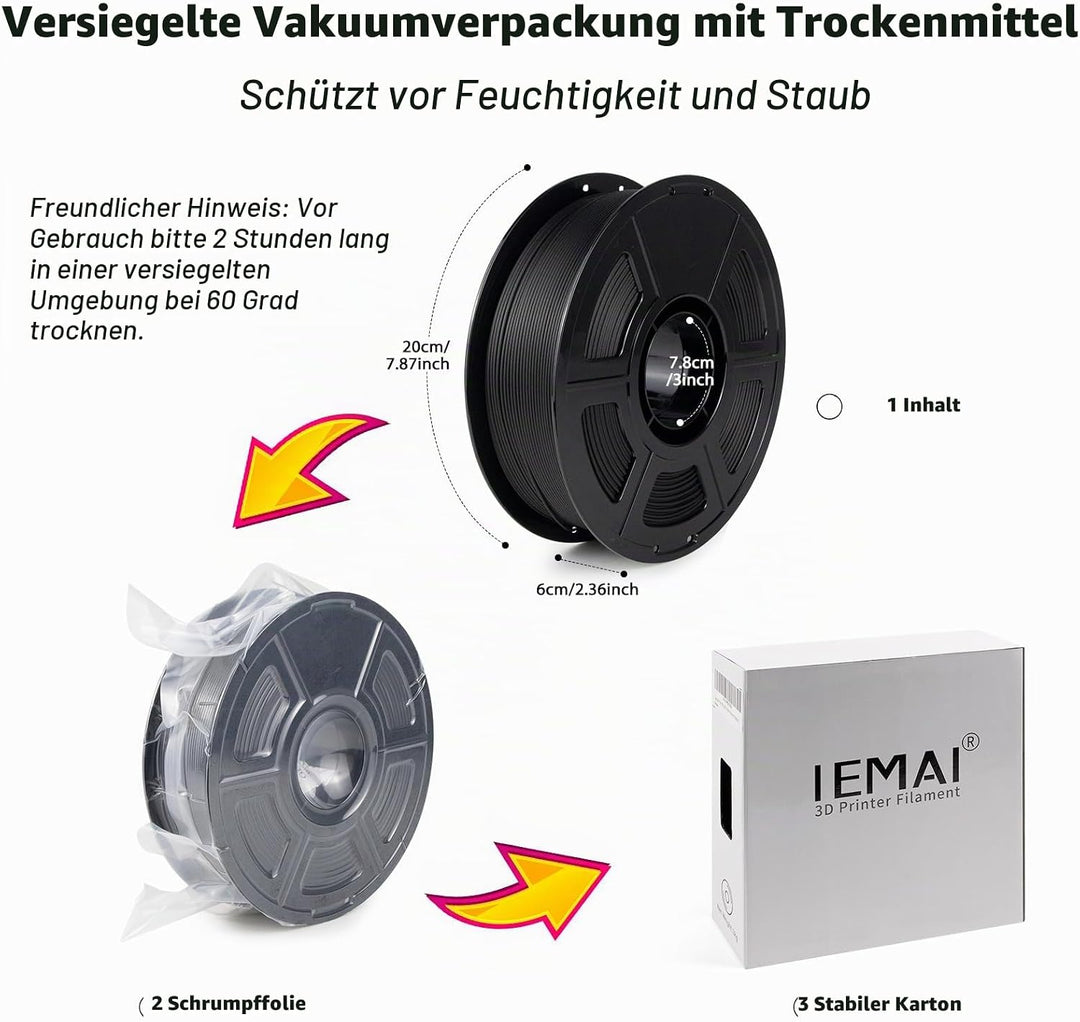 IEMAI Nylon Kohlefaser Filament 1Kg, PA6 CF 3D Drucker Filament, Hohe Festigkeit Carbon Fibre 1.75 m
