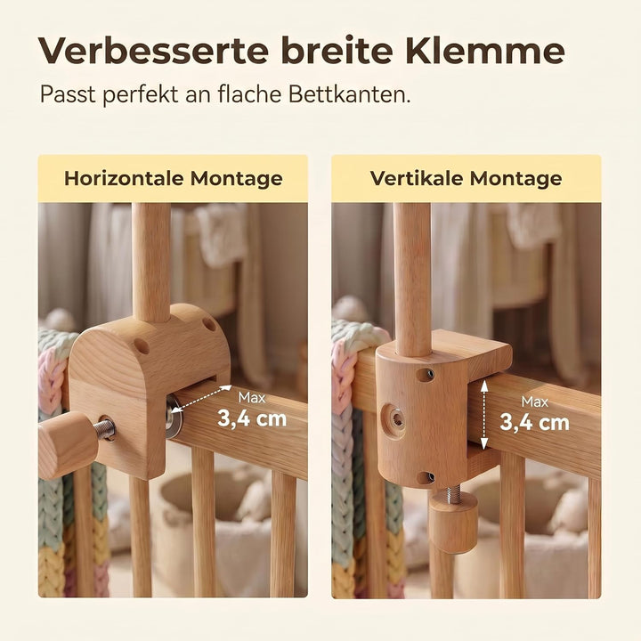let's make Mobile Verbesserte Version Halterung Holz für Babybet, Höhenverstellbarer & 360° Drehbare