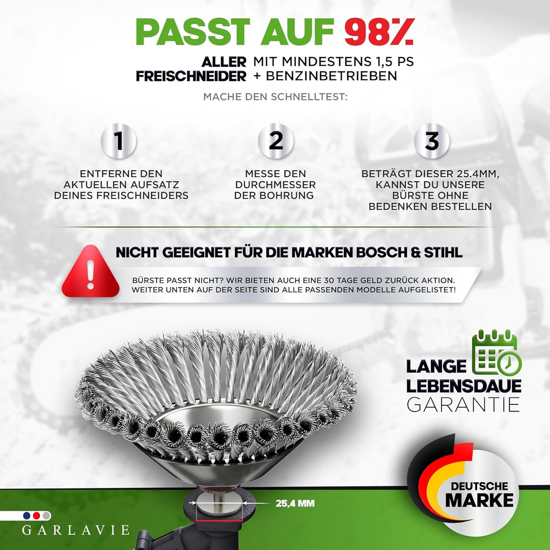 GARLAVIE Profi Unkrautbürste Freischneider mit 25,4mm Bohrung - 2024 Design - Hochwertige Wildkrautb