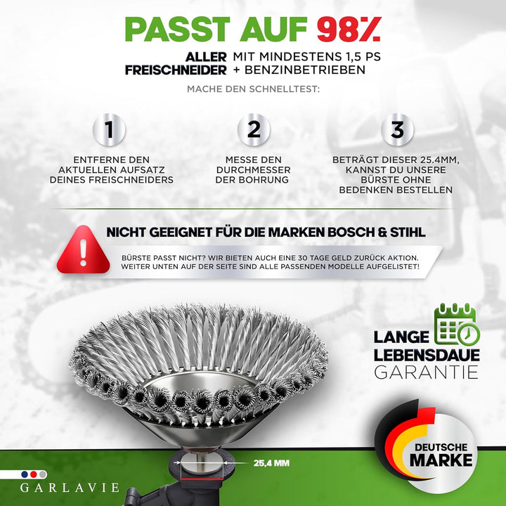 GARLAVIE Profi Unkrautbürste Freischneider mit 25,4mm Bohrung - 2024 Design - Hochwertige Wildkrautb