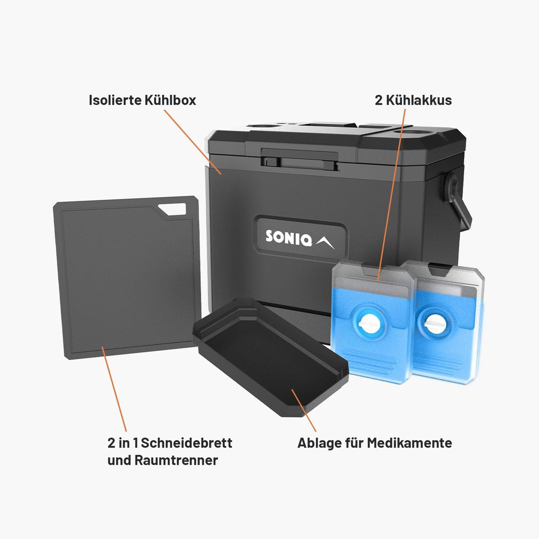 Kühlbox Set ohne Strom mit 2 Kühlakkus und Schneidebrett - Passive Kühlbox mit bis zu 72 Stunden käl