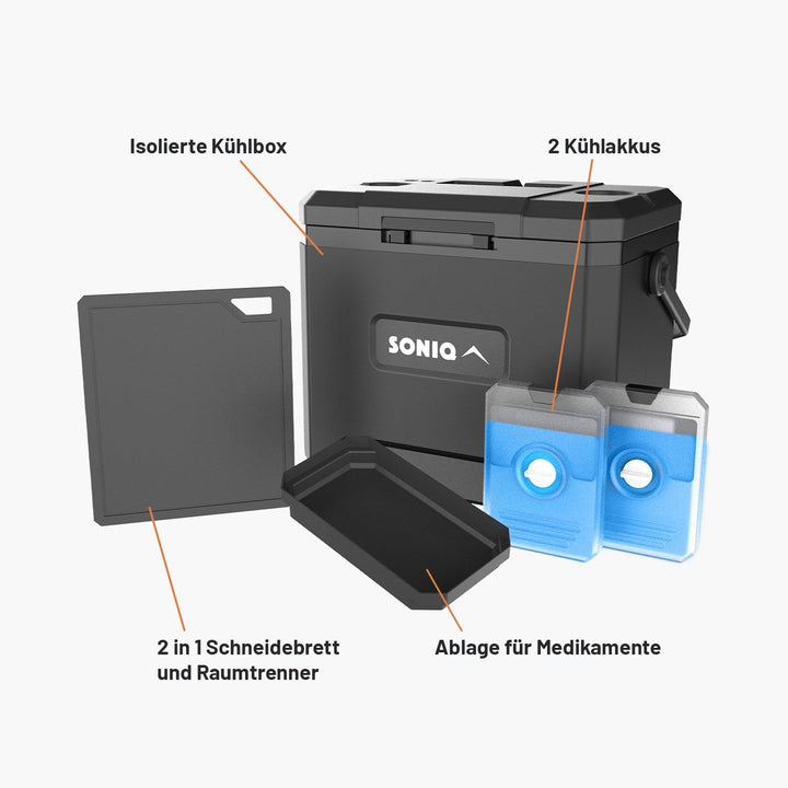 Kühlbox Set ohne Strom mit 2 Kühlakkus und Schneidebrett - Passive Kühlbox mit bis zu 72 Stunden käl
