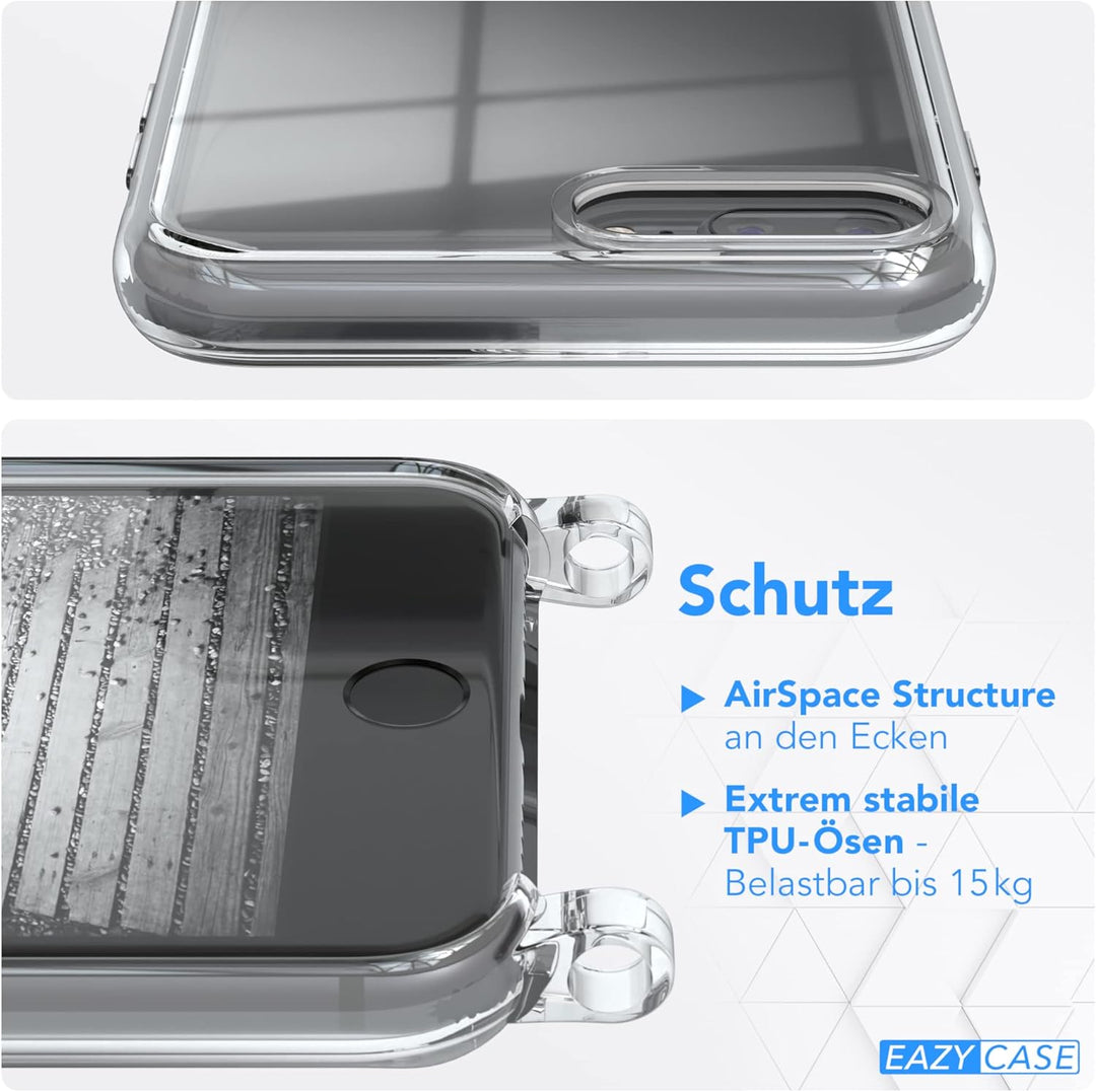 EAZY CASE Handykette kompatibel mit iPhone 7/8 Plus Handyhülle mit Metall Umhängeband und Ersatz Kor
