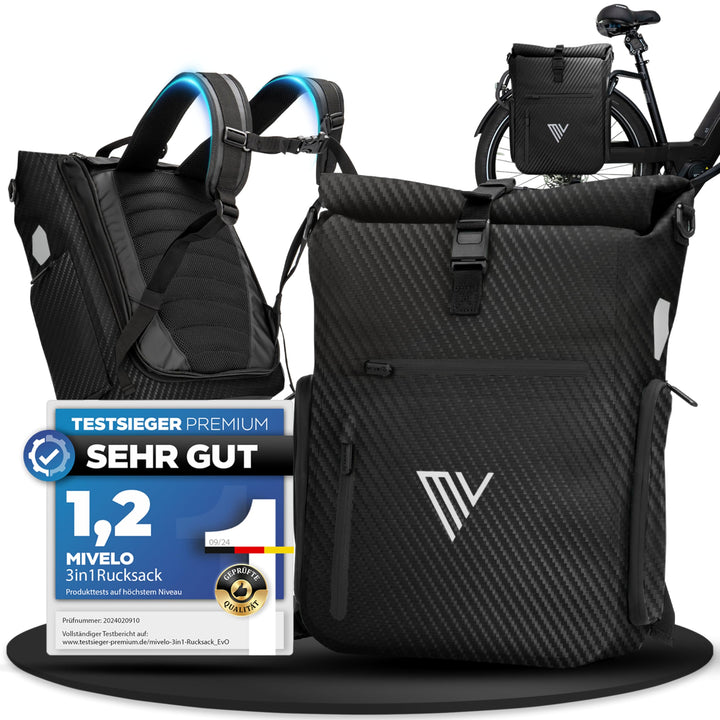 MIVELO 3in1 Fahrradtasche für Gepäckträger I Rucksack &amp; Gepäckträgertasche hinten - in 15 Sekunden u