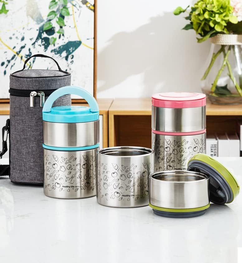 Lille Home Vakuum Isoliertes stapelbares Edelstahl Thermal Mittagessen/Snackbox, 2-stufige Bento/Leb