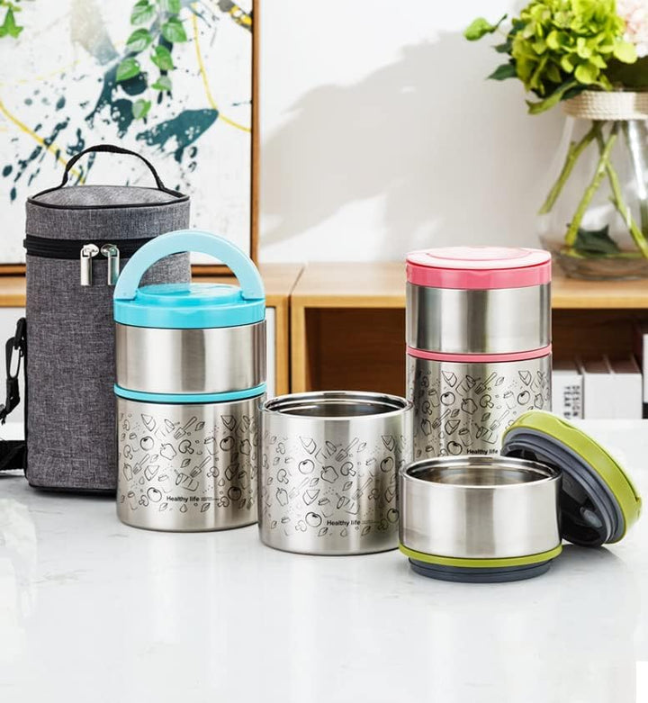 Lille Home Vakuum Isoliertes stapelbares Edelstahl Thermal Mittagessen/Snackbox, 2-stufige Bento/Leb