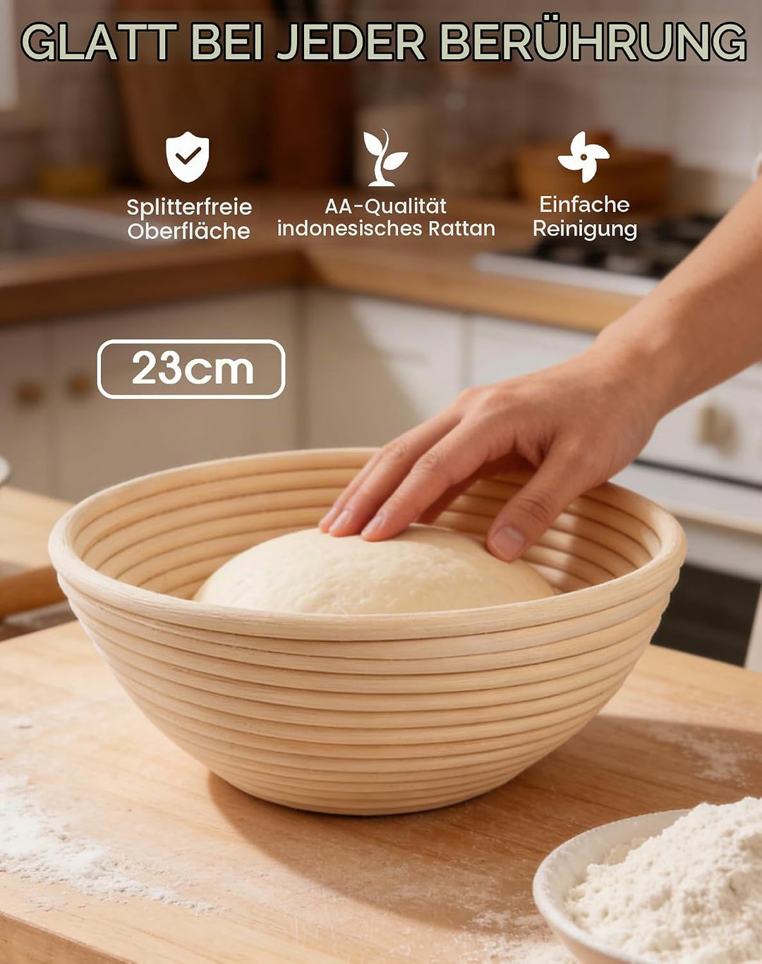 10-teilig Sauerteig Starter Set mit Gärkörbchen Rund mit Gärtuch Sowie Gärglas mit Spatel und Bäcker