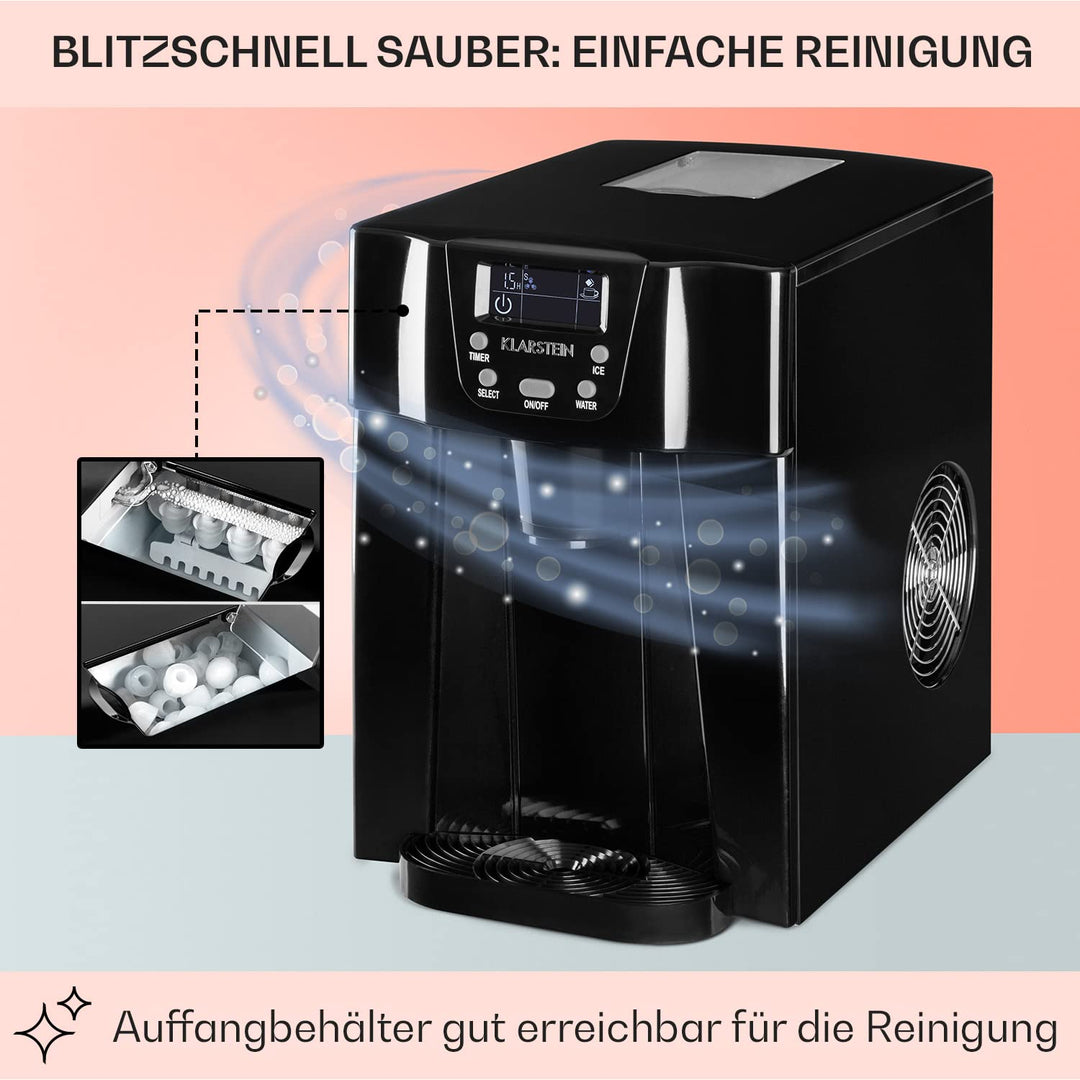 Klarstein Eiswürfelmaschine Klein, Crushed Ice Maschine & Ice Cube Maker, Schneller Eiswürfelbereite