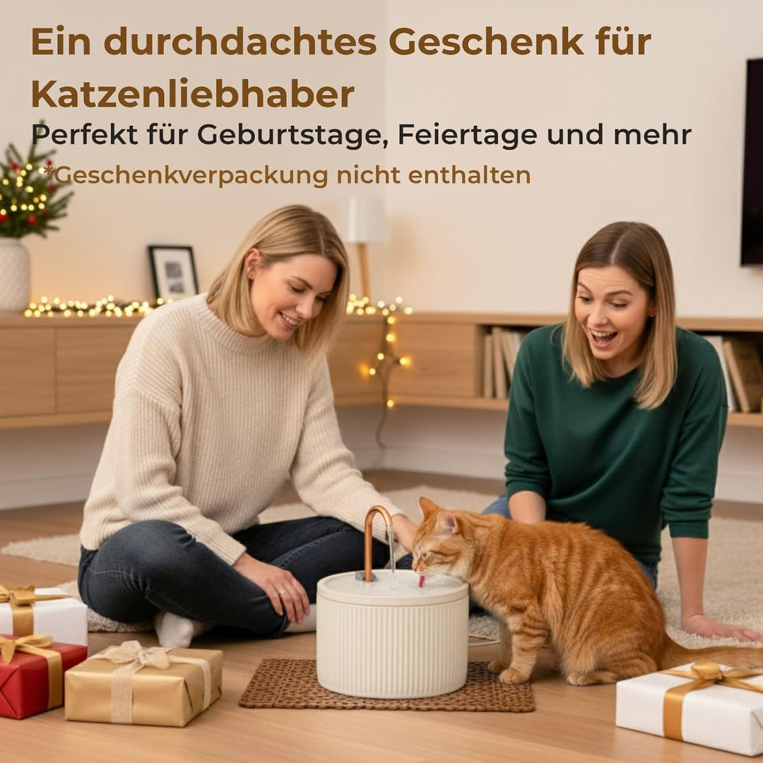 Keramik Katzenbrunnen 2.1L mit Kupferrohr, Trinkbrunnen für Katzen, Flüsterleiser Wasserspender für