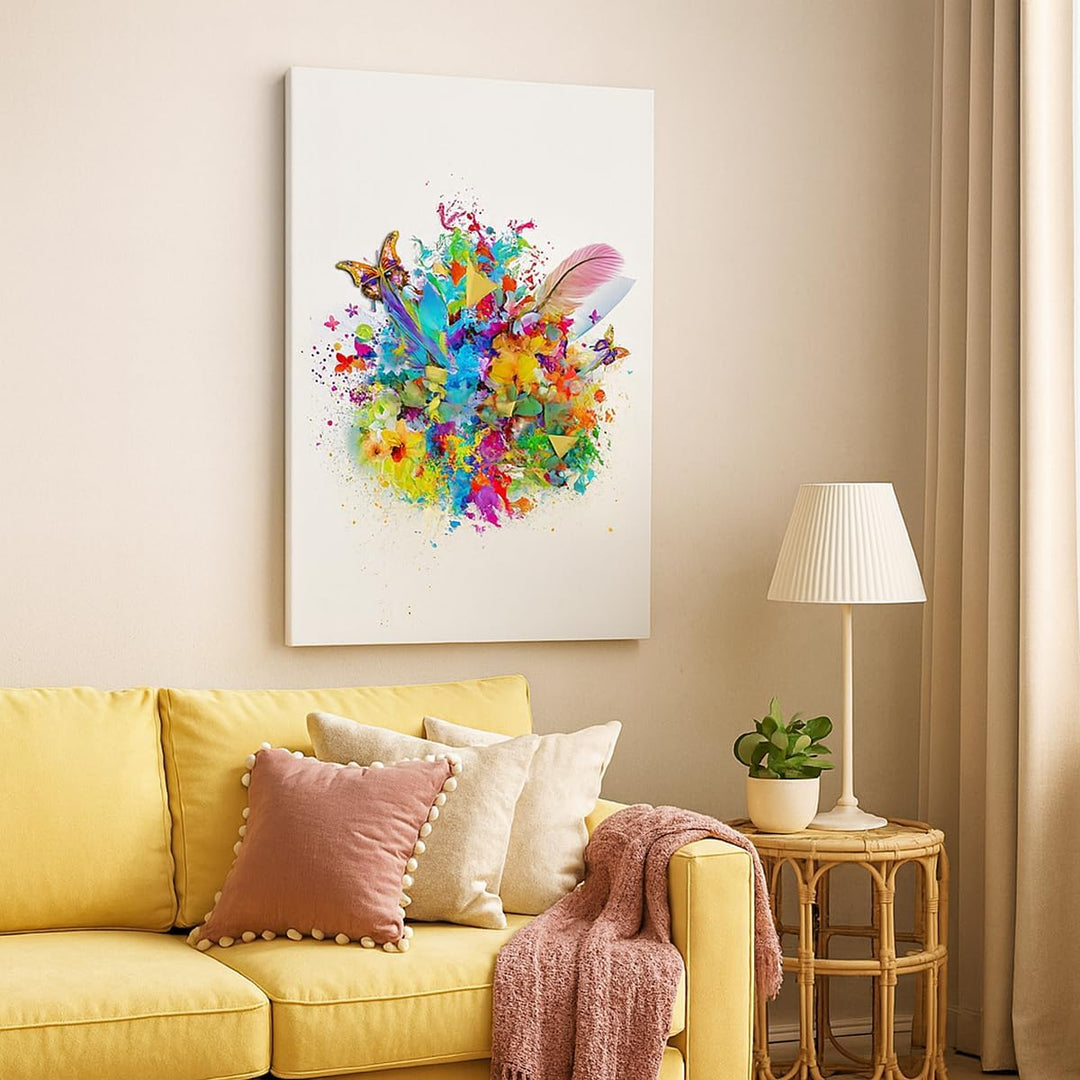 Bilder auf Leinwand Schmetterling Farbe Blume Komposition Leinwandbild mit Rahmen 45x80cm Wandbilder