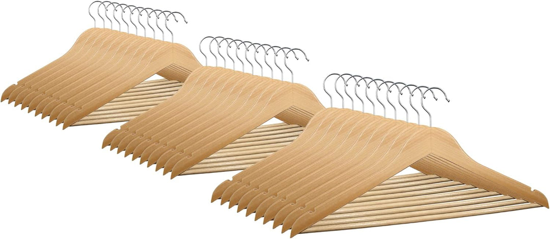 VonBueren 30 x Kleiderbügel Holz | 44,5 x 22 cm je Bügel/Holzbügel | Holzkleiderbügel | 360 Grad dre