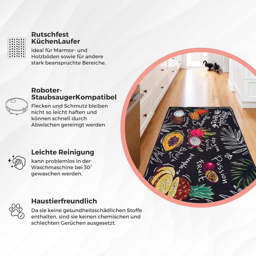 miqna küchenteppich, Gel Läufer, küchenläufer waschbar rutschfest, Modern küchenmatte, schwarz Küche