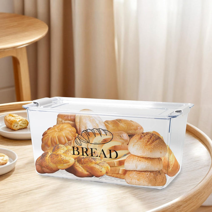 Brotkasten PET Transparent mit Trennwand, Deckel – stapelbare Brotbox mit Clipverschluss als praktis