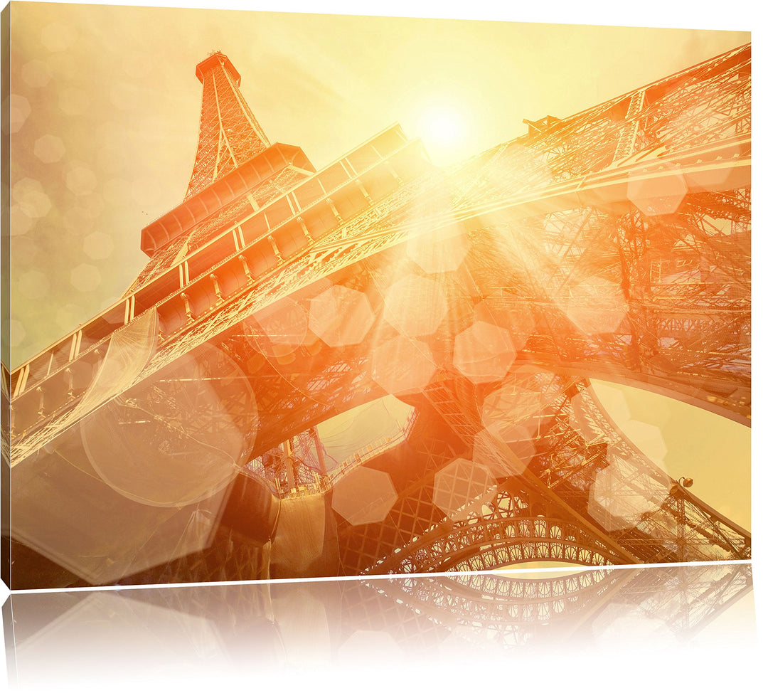 Pixxprint Der Eiffelturm im Sonnenschein als Leinwandbild/Grösse: 100x70 cm/Wandbild/Kunstdruck/fert