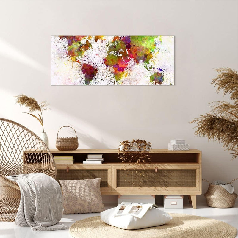 Panorama Bilder auf Leinwand 100x40cm Leinwandbild Karte Welt modern Gross Wanddeko Bild Schlafzimme