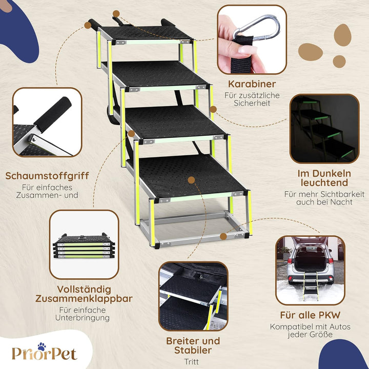 Hundetreppe Auto Klappbar - Hundetreppe Grosse Hunde - Leuchtende Leitmarkierung - Gelenkschonende E