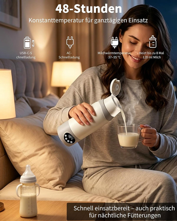 2-in-1 Reisewasserkocher &amp; Tragbarer Babyflaschenwärmer mit 500 ml, 12000 mAh Akku, 37–100 °C Präzis