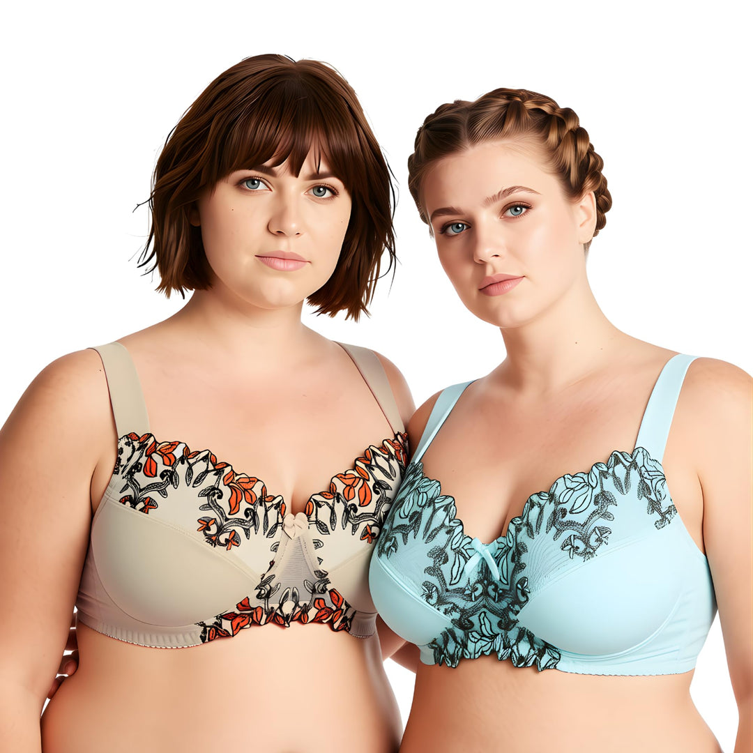 Curve Muse Damen Übergrösse Minimizer Kabellos Ungefütterter BH mit Stickspitze-2er Pack 75F Nude, H