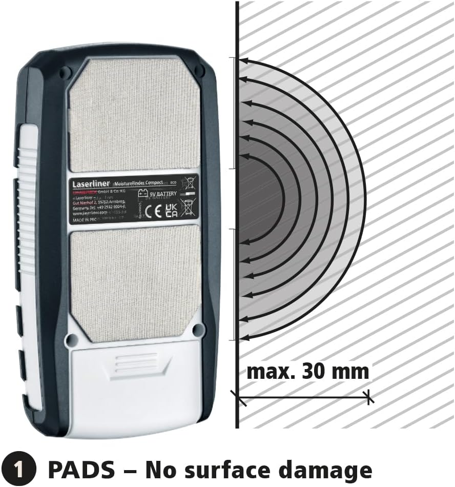 Laserliner Feuchtigkeitsmessgerät, MoistureFinder Compact, Feuchtigkeitsmesser für Holz, Gipsputz un