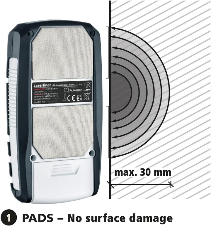 Laserliner Feuchtigkeitsmessgerät, MoistureFinder Compact, Feuchtigkeitsmesser für Holz, Gipsputz un