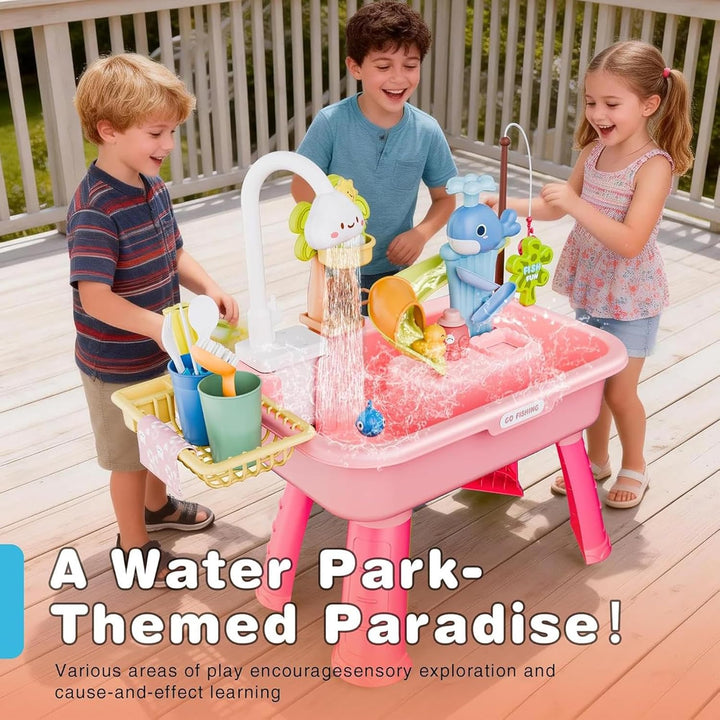 Sand Wassertisch Für Kleinkinder - 54x29x53 cm Grosser Wasserspieltisch Mit Zubehörset, Sommer-Wasse