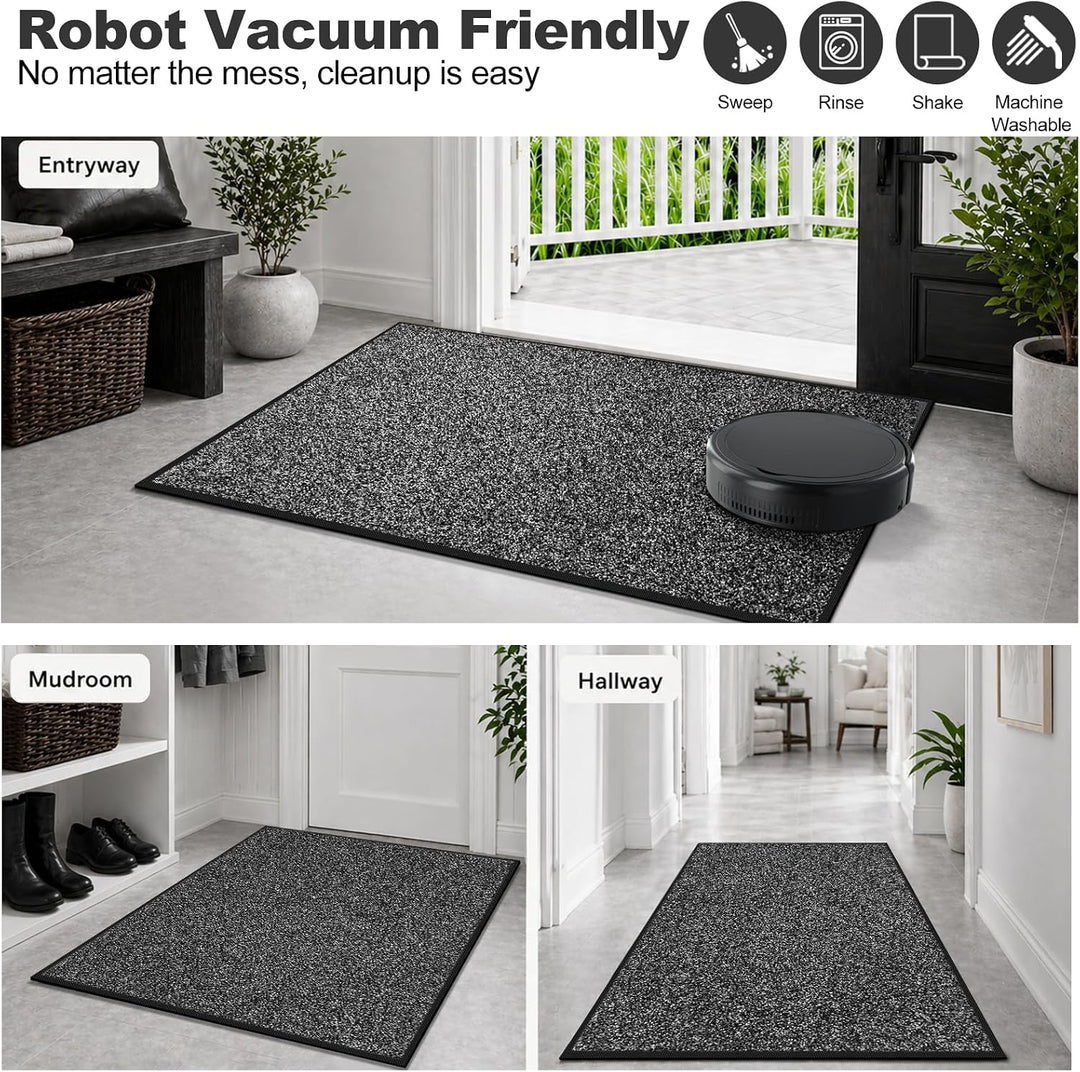 Mibao Fussmatte für Innen &amp; Aussen, 60 x 120cm Schwarz Grau, Dauerhaft Waschbar, Schmutzfangmatte ru