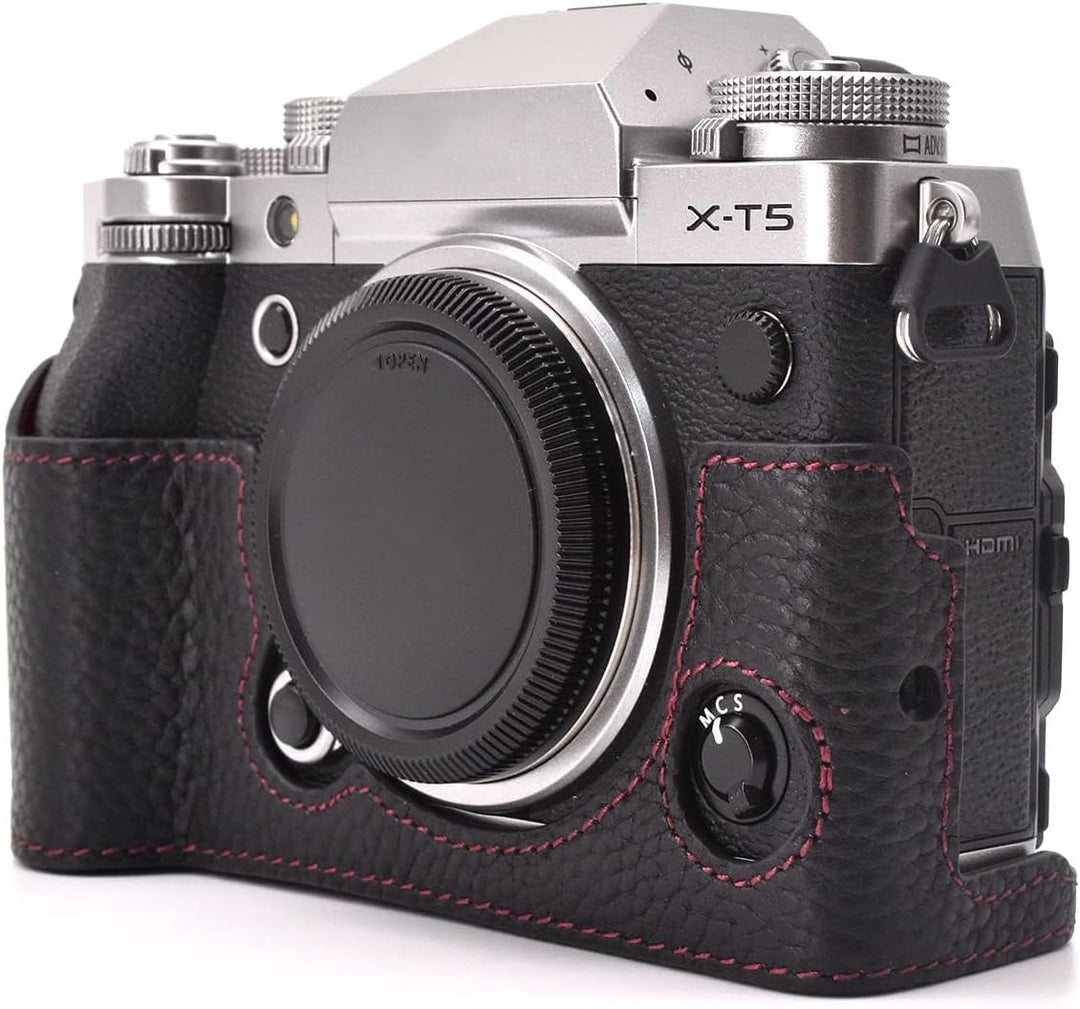 Rieibi Fuji XT5 Schutzhülle für Fujifilm X-T5 Digitalkamera, hochwertiges Echtleder, Halbtasche für