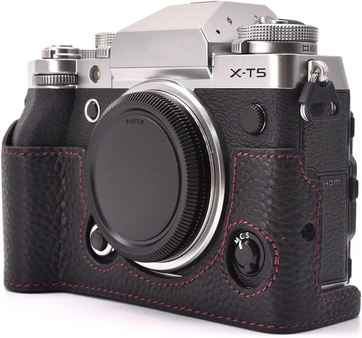 Rieibi Fuji XT5 Schutzhülle für Fujifilm X-T5 Digitalkamera, hochwertiges Echtleder, Halbtasche für