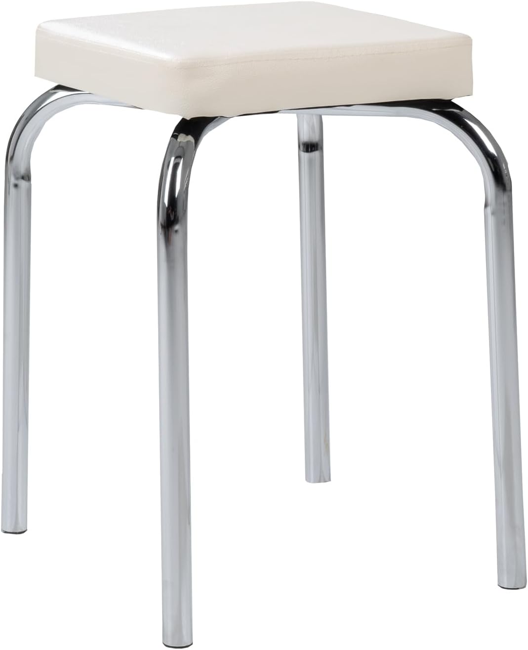 Sitzhocker - 4er Set - Stapelbar - Belastbar bis 90 kg - 36x47x36 cm - Weiss - Chromfarben - Metall