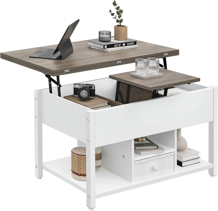 YITAHOME Couchtisch mit Anhebbarer Platte und Schubladen, 4-in-1-Multifunktions-Couchtisch mit Staur