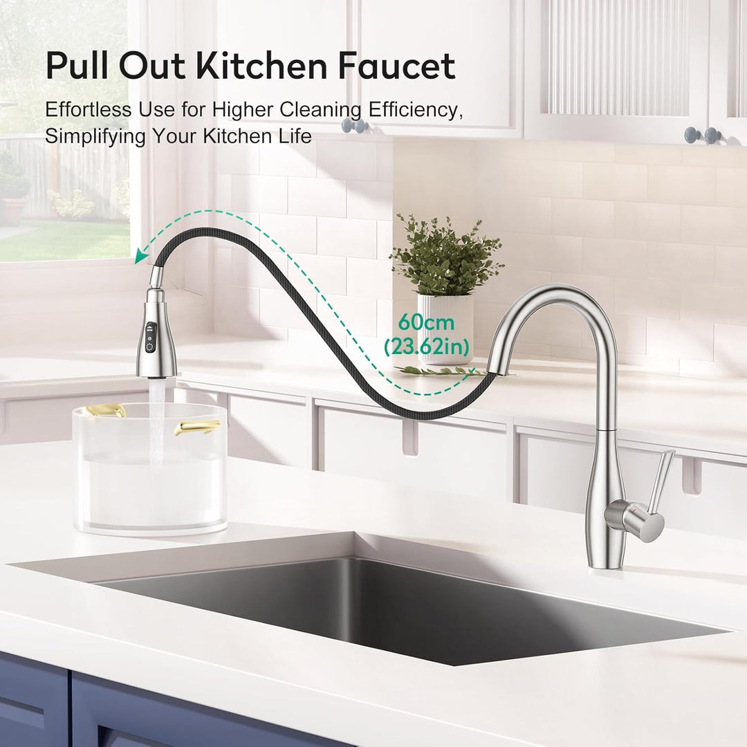 CREA Wasserhahn Küche mit 3 Funktionen Brause, Küchenarmatur mit Ausziehbarer Brause, 360° Drehbar M