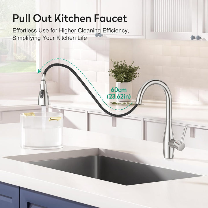 CREA Wasserhahn Küche mit 3 Funktionen Brause, Küchenarmatur mit Ausziehbarer Brause, 360° Drehbar M